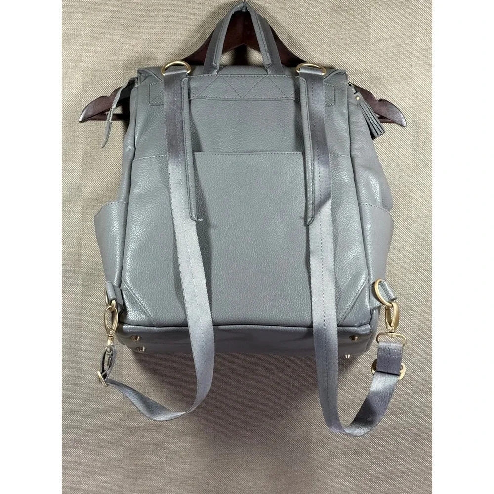 Freshly Picked Classic Diaper Bag Stone Gray Vegan Leather Backpack with Pad